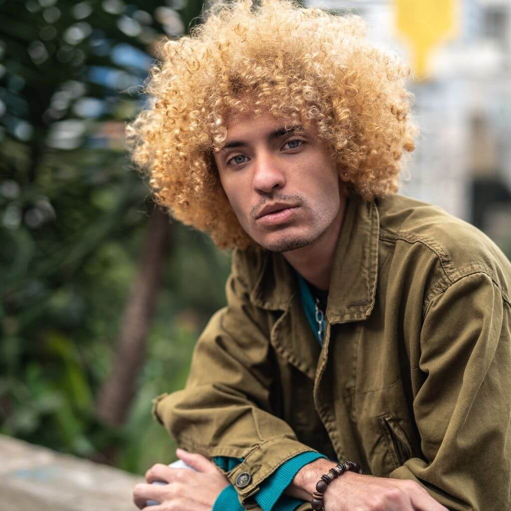 Men curly hair blonde afro