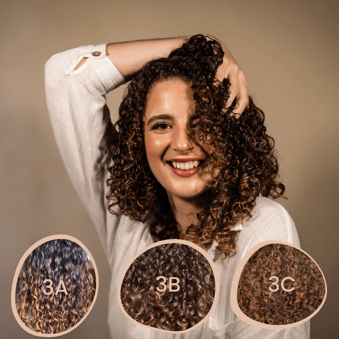 woman with shoulder length, curly bob hair