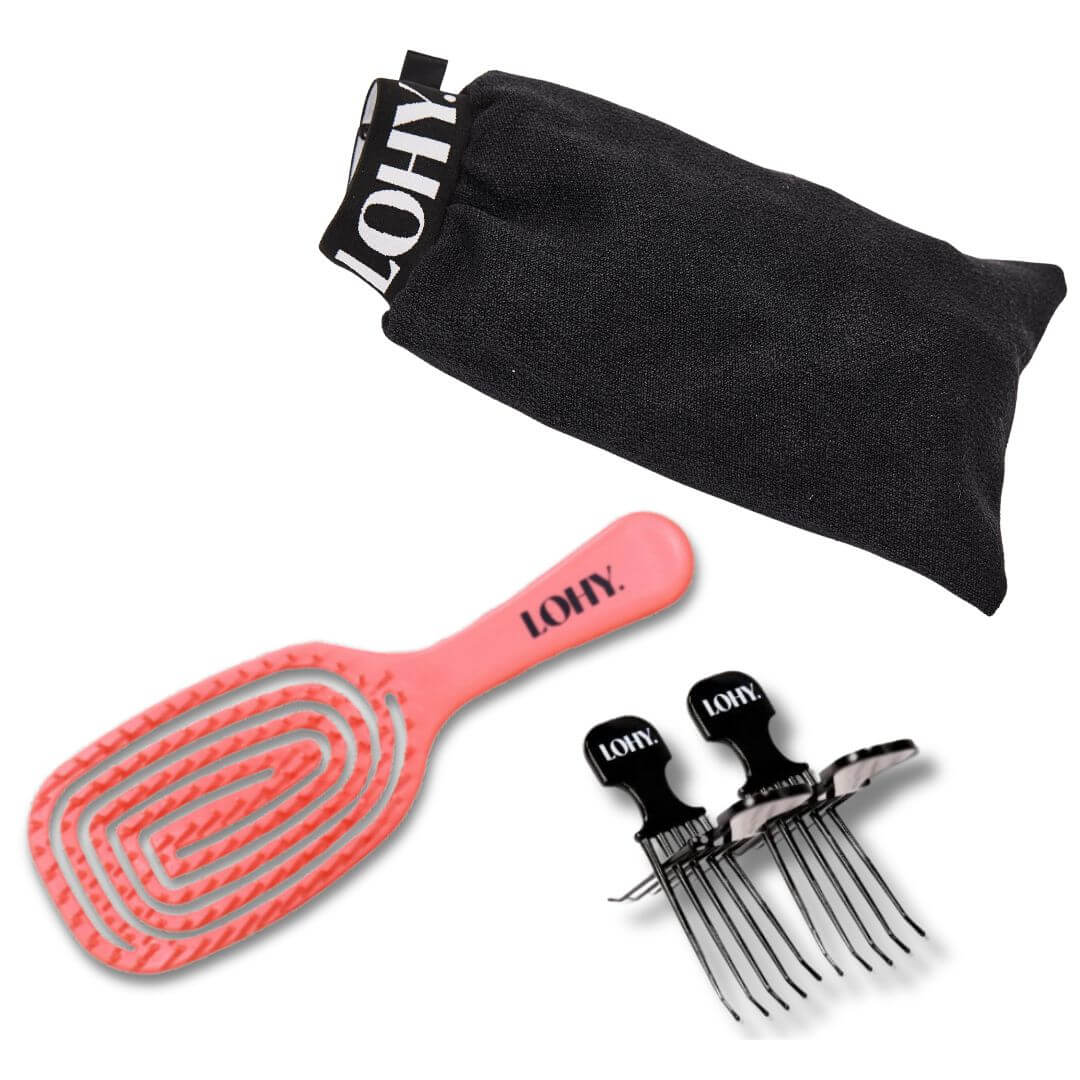 Curl hydration glove with a detangler brush and volume combs